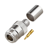 Conector N Hembra Inverso de Anillo Plegable para Cables 9913, RG-8/U, LMR-400, Grupo I, Níquel/ Oro/ Teflón.