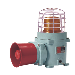 Combinación de baliza LED color Ámbar con patrón fijo y flasheante con sirena electrónica, Volumen máx. 120 dB para zonas peligrosas a 120 VCA