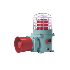 Combinación de baliza LED color Rojo con patrón fijo y flasheante con sirena electrónica, volumen máx. 120 dB para zonas peligrosas a 120 VCA