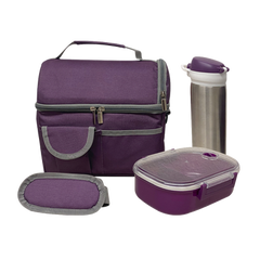 SET DE 2 LONCHERA DE 9 PULG. INCLUYE UN CILINDRO DE ACERO INOXIDABLE, UN RECIPIENTE DE PLÁSTICO PARA ALIMENTOS