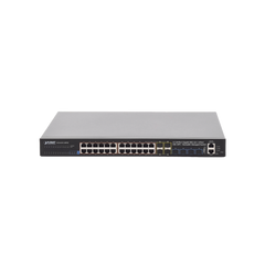 Switch Administrable Stacking Capa 3, 24 Puertos PoE 802.3af/at 10/100/1000T, Hasta 370 W, 4 Puertos 10G SFP+