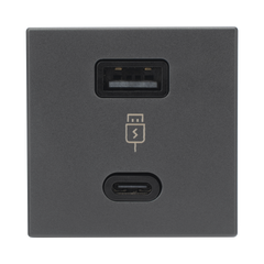 Módulo Doble USB Tipo A+C / Carga Rápida 30W / Color Grafito / Compatible con Torres y Cajas Simon / Modelo: (K126F/14)