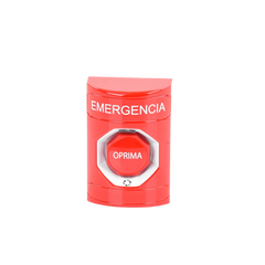 Botón de Emergencia, Texto en Español, Color Rojo, Acción Mantenida, Girar para Restablecer y LED Multicolor