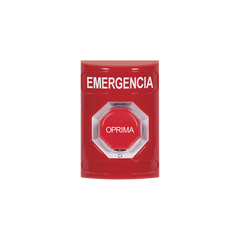 Botón de Emergencia, Texto en Español, Color Rojo, Acción Mantenida, Girar para Restablecer y LED Multicolor