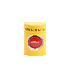 Botón de Emergencia en Español, Color Amarillo, Acción Mantenida, Girar para Restablecer y LED Multicolor