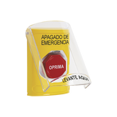 Botón de Apagado de Emergencia, Texto en Español, Tapa Protectora de Policarbonato Súper Resistente, Restablecimiento con Llave