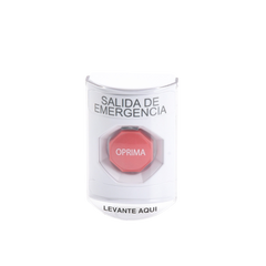 Botón de Emergencia, Texto en Español, Tapa Protectora de Policarbonato Súper Resistente, Restablecimiento con Llave