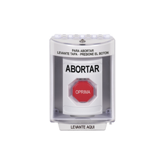 Botón de Abortar, Bocina de Advertencia Integrada, Texto en Español, Tapa Protectora de Policarbonato Súper Resistente con Espaciador, Restablecimiento con Llave