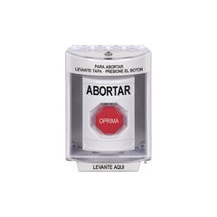 Botón de Abortar, Bocina de Advertencia Integrada, Texto en Español, Tapa Protectora de Policarbonato Súper Resistente con Espaciador, Restablecimiento con Llave