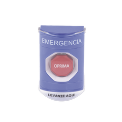 Botón Multipropósito, Color Azul, De Superficie, Con Tapa De Policarbonato, Con Bocina Pre Alarma, Solo Interior, Llave Para Restablecer, Texto De Emergencia, Español