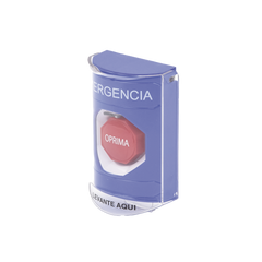Botón Multipropósito, Color Azul, De Superficie, Con Tapa De Policarbonato, Con Bocina Pre Alarma, Solo Interior, Llave Para Restablecer, Texto De Emergencia, Español