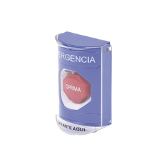 ?Botón Multipropósito, Color Azul, De Superficie, Con Tapa De Policarbonato, Con Bocina Pre Alarma, Solo Interior, Llave Para Restablecer, Texto De Emergencia, Español