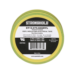 Cinta Eléctrica STRONGHOLD para Aislar, de PVC, Uso Construcción General en Tierras Físicas, Grosor de 0.13 mm (5 mil), Ancho de 19.05 mm, y 20.12 m de Largo, Color Amarillo/Verde.