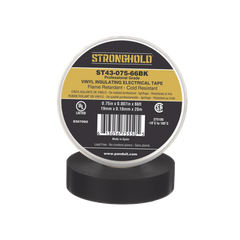 Cinta Eléctrica STRONGHOLD para Aislar, de PVC, Uso Profesional en Construcción Eléctrica, Grosor 0.18mm (7 mil), Ancho 19mm, y 20m Largo, Color Negro.