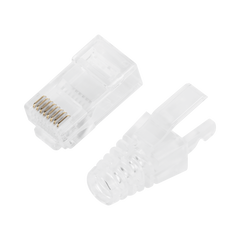 Bote con 50 Plugs Pass Through RJ45 Cat6 sin Blindaje, con Alivio de Tensión Incluido, Chapado de Oro a 30 Micras para Durabilidad Extrema