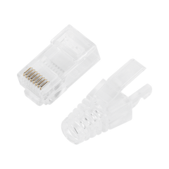 Bote con 50 Plugs Pass through RJ45 Cat6 sin blindaje, con alivio de tensión incluido, chapado de oro a 30 micras para durabilidad extrema