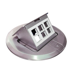 Mini Caja de Piso Redonda para Datos o Conectores Tipo Keystone, Color Acero Inoxidable (3 Contactos) (11000-12202)