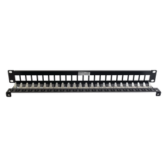Patch Panel TERA-MAX Blindado de 24 Puertos, Modular (vacío), Plano, Color Negro, 1UR