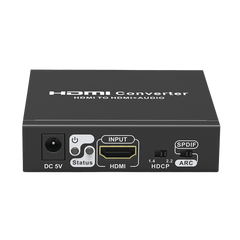 Extractor de Audio de HDMI a HDMI + Audio / Salida de Audio Digital o Análoga / SPDIF / Toslink / Auxiliar 3.5mm (Estéreo) / Salida HDMI solo video / Soporta ARC / HDR / HDCP / Separa el Audio del Contenido HDMI .