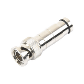 Conector BNC Macho en 75 Ohm, de Compresión Axial para Cable Coaxial RG-59/U, Níquel/ Oro/ Politetrafluoroetileno.