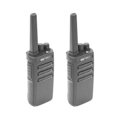 Par de radios TX500 VHF 136-174 MHz con 5 watts de potencia, 16 Canales Preconfigurados.
