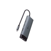 Adaptador HUB 6 en 1, 1 puerto USB-C entrada, 1 puerto HDMI 4K, 1 puerto Ethernet Gigabit, 1 puerto USB-C y 2 puertos USB-A