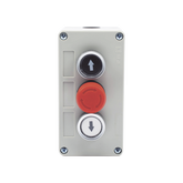 Botonera Triple con Boton de Stop Tipo Enclavado / Para Barreras Vehiculares, Operadores Corredizos y Abatibles.