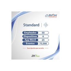 LICENCIA STANDART BIOTIME CLOUD 2.0 / 50 USUARIOS / 6 DISPOSITIVOS (Licencia Anual)