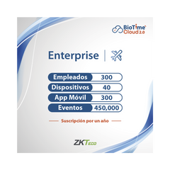 LICENCIA ENTERPRISE BIOTIME CLOUD 2.0 / 300 USUARIOS / 40 DISPOSITIVOS (Licencia Anual)