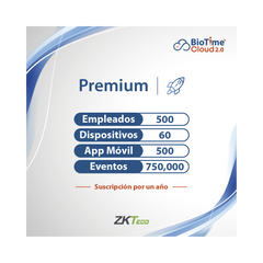 LICENCIA PREMIUM BIOTIME CLOUD 2.0 / 500 USUARIOS / 60 DISPOSITIVOS (Licencia Anual)