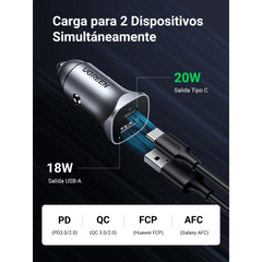 Cargador de Auto 24W | Puerto USB-A y USB-C | Carga Rápida | Compatible con Vehículos de 12 y 24 VCD | PD3.0 + QC3.0 | Indicador Led | Diseño Compacto | Chip Inteligente | Caja de Aluminio