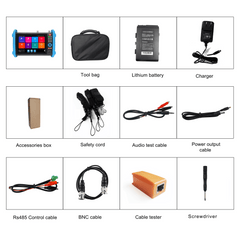 Tester de Video Profesional | Pantalla 7"| Prueba IP/HD/Analógicas | TVI/CVI/AHD/CVBS | IP ONVIF | 4K/8K | H.264/H.265 | HDMI | PTZ | Scanner IP | TDR | Salidas 12V/24V/PoE | Activación Simultanea.
