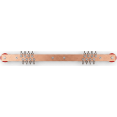 Barra Distribución Tierra Rack 19 in / Cobre 100% / 550A / Aisladores Rojos / 0.64 cm (0.25 in) / J-STD-607-A