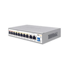 Switch PoE / Administración en la nube / Con 8 puertos 10/100 Mbsp PoE af/at / 2 Puertos Uplink 10/100/1000 Mbps / Presupuesto 100 W / PoE hasta 250 metros / Soporta protocolo ONVIF