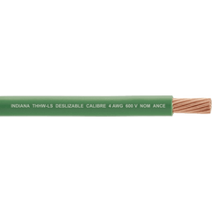 Cable Eléctrico de Cobre Recubierto THW-LS Calibre 4 AWG 19 Hilos Color Verde (100 metros)