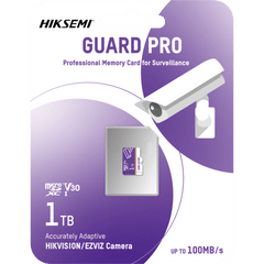 Tarjeta MicroSD 1TB / Videovigilancia 24/7 / 3D TLC NAND / Clase 10 U3 / 100 MB/s Lectura / All-Weather -25°C a 85°C / HIKSEMI GUARD PRO