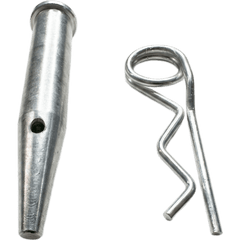 Pasador Cónico + R-clip Set / Compatible con Truss 40x40 cm / Acero de Alta Resistencia Forjado / Galvanizado / Zincado / Largo 92 mm (3.6 in) / Espiga 16 mm (0.6 in) / Cabezal 19 mm (0.7 in)