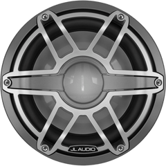 Subwoofer Náutico JL Audio M6 / 10" / Rejilla Deportiva de Titanio / 250 W RMS / Impedancia 4 Ω / Cono de Polipropileno Relleno de Mica / Montaje en Caja Sellada o con Puerto / Uso en Exteriores Náuticos