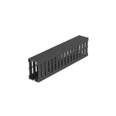 Canaleta Ranurada de PVC con Tapa, Tipo F, 32 mm de Ancho, 53.8 mm de Alto y 2 m de Largo, Color Gris