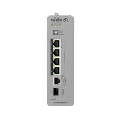 Switch Industrial PoE / 4 Puertos Gigabit PoE++ (802.3bt) / 1 Puerto Gigabit + 1 SFP / Alimentación DC 12-57V / Fanless / DIN-Rail / -30°C a 65°C / 55W-300W Budget PoE