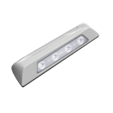 Luz de escena, 4 LED, bisel blanco, 12–24VCD, LED blanco y lente transparente