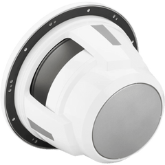Subwoofer Náutico 12" (304.8 mm) / Rejilla Clásica Blanca / Deflector Infinito / 600 W RMS / Impedancia 4 Ω / Sensibilidad 86.7 dB / Bobina de Voz 4" (102 mm) / Cono de Polipropileno Relleno de Mica / Diámetro 356 mm (