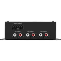 DSP para Integración OEM / 8 Canales de Entrada y 6 de Salida / Audio 24 bit/48 kHz / Ecualizador de 1/3 Octava (25-20 kHz) / Entrada 250 mV-30 V RMS / Salida RCA Estéreo No Equilibrada / Fuente Conmutada CC-CC Regulada / Control Remoto Opci