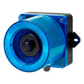 Combinacion de baliza LED color Azul y sirena electrónica de 31 tonos resistente a la intemperie de volumen máx. 123 dB a 110-220 VCA
