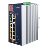 Switch Industrial PoE no administrable de 8 Puertos 10/100TX 802.3at, Hasta 240 W, Combo TP / SFP Gigabit TP / SFP (-40 ~ 75 grados C)