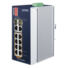 Switch Industrial PoE no administrable de 8 Puertos 10/100TX 802.3at, Hasta 240 W, Combo TP / SFP Gigabit TP / SFP (-40 ~ 75 grados C)