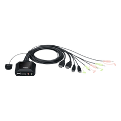 Conmutador KVM con cable HDMI 4K USB de 2 puertos con selector de puerto remoto | 4096x2160 @ 60Hz (4K DCI) | HDCP 2.2 | Jack 3.5mm (Audio/Micrófono) | Conecta y controla 2 equipos con un solo monitor, teclado y mouse