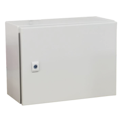 Gabinete de Acero IP66 Uso en Intemperie (400 x 300 x 300 mm) con Placa Trasera Interior Metálica y Compuerta Inferior Atornillable (Incluye Chapa y Llave T). Ideal para Centros de Carga y Tableros de Control.