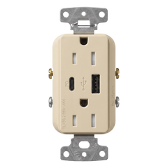Receptáculo Claro con dos puertos USB Tipo C, 15 A 125 V, Power Delivery hasta 55 W