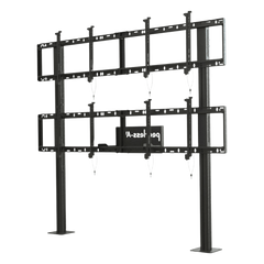 Soporte Modular para Video Wall Pedestal 2x2 / Ajuste Micro Sin Herramientas / 8 Puntos de Alineación / Capacidad 500 lb / VESA 200x200 a 600x400 mm / Estructura Aluminio / Gestión Cableado Integrada / Almacenamiento Multimedia